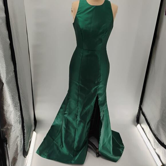 Alfred Sung D824 Hunter Green Jewel Neck Open Back Bow Gown Size 2 - Picture 6 of 16